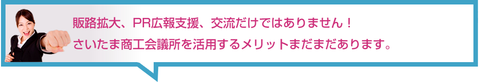 販路拡大、PR広報支援、交流だけではありません！
さいたま商工会議所を活用するメリットまだまだあります。
